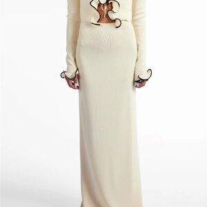 Elegant Cream Maxi skirt with slit